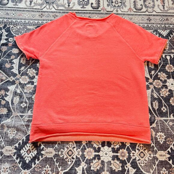 CHASER Coral Linen French Terry Sweatshirt Tee Raw Hem Short Sleeves Pink Small - Picture 2 of 4